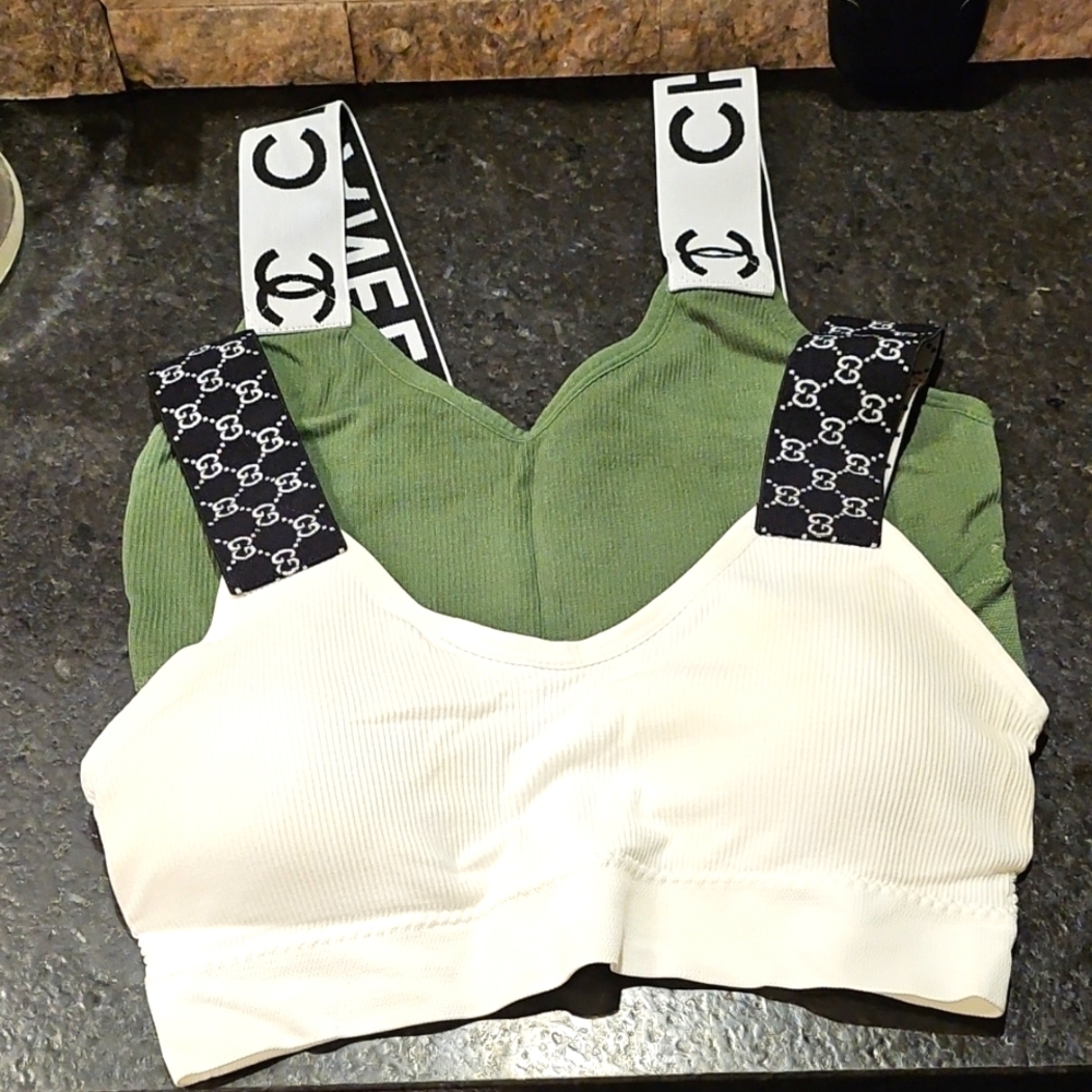 Chic Women's Green and White Sports bras.